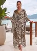 Cubierta de playa de rayón tejida en la parte delantera con estampado de leopardo para mujer, adecuada para vacaciones en la playa, comercio exterior