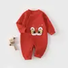 Macacão de Peça Única Classe Aa para Recém-Nascidos para Outono e Inverno, Macacão Espessado, Roupa de Ano Novo para Bebê, Roupa Vermelha de Ano Novo e Aniversário para Bebês