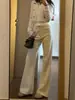 Calça Jeans Bege de Perna Reta Estreita com Micro Flare para Mulheres, Novo Estilo de Verão, Fina, Não Apertada, Emagrecimento, Caimento Fluido, Comprimento até o Chão