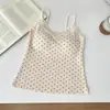 Camisola ligera de seda estilo francés para mujer con copas, agradable para la piel, adelgazante, ajustada, con encaje de lunares, top base de cuello en V