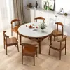 Mesa de Comedor de Piedra Sinterizada y Madera Maciza para Hogar en Apartamento Pequeño, Mesa Redonda Moderna Minimalista Extensible Plegable de Doble Uso con Mesa de Placa de Inducción