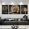 Pintura Decorativa Nova de Pinheiro Bonsai Estilo Chinês Preto e Dourado para Parede de Fundo da Sala de Estar, Pintura Tríptico em Moldura de Liga de Alumínio com Filme de Cristal Venda por Atacado