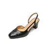 Sandalias Retro Marrones de Punta Gruesa con Tacón Alto y Espalda Abierta para Mujer, de Mano, Piel de Oveja, Simples para el Trabajo, Tacones Altos