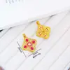 Liga de Cobre Luxo Leve Sensação de Alto Padrão Diamante Vermelho Rosa Trevo de Quatro Folhas Pingente para Mulheres Ouro Simulado Vazado Filigrana Floral Corrente para Clavícula Presente para Melhor Amiga