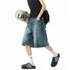 Shorts Jeans de Bainha Curva Estilo Jin Jing para Mulheres, Tendência de Verão Casual Versátil de Perna Larga Comprimento no Joelho, Shorts Soltos Versáteis