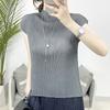 Plissado 2024 Verão Novo Casual Cor Sólida Miyake Camiseta de manga curta feminina Slim-fit Emagrecimento Design Elegante Top