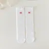 Calcetines de Verano Ultra Delgados para Niñas Dx003, Color Sólido con Bordado de Moño, Calcetines de Malla con Bordes de Volantes, Calcetines Anti-Mosquitos de Media Pantorrilla