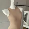 Vestido sin mangas de color Té con Leche Muse Francés con Cuello Redondo Pequeño para Mujer, Primavera y Otoño, Vestido Largo que Ceñe la Cintura, Mezcla de Algodón, Corte Ajustado