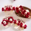 Grampo de Cabelo Fofo de Gato com Orelhas Enchidas Grampo de Cabelo Vermelho com Laço de Natal Presilha Doce para Franja Presilha Lateral Outono e Inverno Acessórios de Cabelo