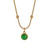 Nicho retrô francês em pedra natural simples verde aventurina pedra redonda pingente colar titânio aço chapeado 18K ouro clavícula corrente
