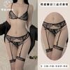 First Love Sexy Lingerie Feminina Renda Arquivo Aberto Livre Terno Sexy Cinta-liga Meias de Seda Conjunto de Três Peças para Cabelo