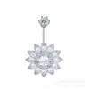 Venda Quente Transfronteiriça Clássico Girassol de Duas Cabeças Zircônia Elegante Deslumbrante Full Zircônia Piercing de Umbigo Pequeno Super Brilhante Fivela de Umbigo