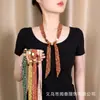 Lenço de Seda Fresco Floral Estilo Dopamina, Acessório de Pescoço Elegante Pastoral, Lenço Feminino para Primavera e Verão, Fita Decorativa para Saídas de Viagem