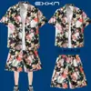 Traje de Viaje Camisa de Manga Corta para Hombre Camisa de Playa Costera Pantalones Cortos Casuales de Vacaciones Tallas Grandes Pantalones de Tres Cuartos Ropa de Pareja