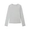 Camiseta Básica Ligera de Tencel Modal en Stock para Mujer, Top Redondo de Seda y Lana, Camiseta de Manga Larga, Ligeramente Transparente