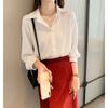 Camisa de Chiffon Primavera 2024 para Mulheres, Top de Marca Nicho, Camisa Camada Solta, Camisa Base, Camisa Versátil de Manga Longa