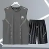 Colete Masculino da Moda Sem Mangas Colete Terno Masculino Gola Redonda Roupa Esportiva Verão Fino Conjunto de Shorts Casual Combinando