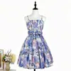 Suministro Exclusivo Transfronterizo de Vestido Corto de Verano Retro Estampado con Espalda Descubierta, Sin Mangas y Tirantes, Adelgazante con Lazos para Vacaciones