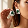 Pendientes de Metal Martillado con Piedras Preciosas de Resina Estilo Parisino Francés Transfronterizos Más Vendidos Retro, Pendientes Simples y Lujosos de Gama Alta