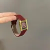 2025 de Alta Gama Angora Rojo Cuadrado Elegante Estilo Coreano Ins Nicho Caja de Acero Simple Nicho Reloj para Mujer