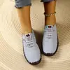 Colección de verano 2026 transfronteriza tallas grandes: Zapatos casuales de suela blanda, de una sola tira y con cordones para mujer, con un estilo inspirado en el británico