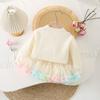 Suéter estilo coreano para niñas, falda chug para niñas pequeñas, cárdigan estilo occidental, conjunto de dos piezas con lazo