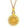 Colgante Mandala Rueda del Dharma Chapado en Oro con Diseño Hueco Tallado e Incrustación de Diamante, Cobre Dorado Redondo Exquisito Lujo Versátil Colgante Venta al por Mayor