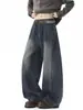 Jeans rectos retro americanos para hombre, pantalones casuales de retazos deconstruidos, pantalones anchos holgados de estilo high street para otoño