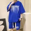 Camiseta de manga corta tipo gofre para hombre, traje deportivo juvenil de verano de secado rápido, traje de hombre a juego, guapo