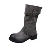 Botines Cortos con Hebilla Coreana para Mujer 2026 Primavera Verano Nuevos Punta Redonda Tacón Grueso Versátiles Botas Estilo Martin Botas Estilo Wasteland