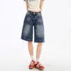 Jeans retro de cinco pontos de perna reta para mulheres, novo verão de 2026, corte solto, modelador, casual, shorts versáteis de perna larga de comprimento médio