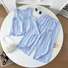 Conjunto de Verano para Niñas Nueva Moda Estilo Coreano para Niños Pequeños y Niñas Chaleco Elegante con Lazo y Conjunto de Pantalones Venta al por Mayor