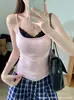 Camisola sexy estilo americano con bloques de color, encaje y retazos, imitación de dos piezas con copas en el pecho, corte ajustado, perfecta tanto para llevar sola como debajo de otra prenda, top deslumbrante