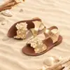 Sandalias de Flor de Perla para Niñas Suela Suave Antideslizantes Velcro Punta Abierta Dulce Estilo Princesa Zapatos para Niñas