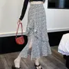 Falda Larga Floral de Calle de Moda con Abertura para Mujer, Diseño de Verano, Cintura Alta, Fluida, Irregular