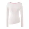 Camiseta Blanca de Manga Larga de Algodón Corte Delgado Capa Interior Capa Base Ajustada Estilo Otoño Delgado para Mujer Hombro Normal Estilo Coreano Top para Superponer
