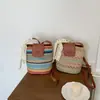 Bolsa Cruzada Tejida de Moda Verano 2026 Transfronteriza con Rayas Arcoíris y Diseño Único de Bloques de Color Bolsa de Playa