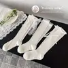 Meias femininas para primavera e verão, meias longas de malha fina respirável, meias de cano médio estilo coreano para crianças com laço ins, estilo princesa