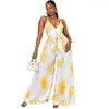 Nuevo mono de mujer estilo africano con escote en V profundo, cintura con cinturón y diseño estampado, estilo europeo y americano, atuendo de una pieza moderno para mujer