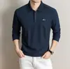 Camisa polo de manga larga para hombre con cremallera oculta, nuevo modelo otoño 2026, cuello camisero, algodón acanalado, camiseta casual para hombre