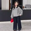 Conjunto de Sudadera a Rayas con Cuello de Muñeca y Pantalones de Pierna Ancha para Niñas Conjunto de Dos Piezas para Niños Mayores Moda Casual Ropa de Otoño