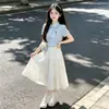 Conjunto de Saia Plissada para Meninas Verão 2026 Novo Estiloso Estilo Academia Infantil Menina Gola POLO Manga Curta Conjunto de Duas Peças