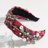 Nuevo Diadema de Moda Retro Navideña con Nudo Escocés de Perlas de Imitación y Pedrería de Venta Caliente Accesorios para el Cabello de Luna y Copo de Nieve