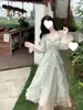 Vestido Largo Princesa Puro Deseo para la Hora del Té Estilo Francés, Vestido Gris Difuminado con Volantes Estilo Hada Puro Deseo con una Belleza Nebulosa para Mujer
