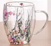 Copo de vidro borossilicato de camada dupla com flor seca e alça, resistente a altas temperaturas, isolamento térmico, copo ins, atacado