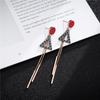 Otoño e invierno Nuevos pendientes largos geométricos de acero de titanio para mujer, pendientes triangulares con borlas, joyería con forma de corazón en oro rosa, venta al por mayor