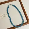 ¡Gigante blanco! Collar de Calcedonia Azul Frío Vintage con Cuentas para Mujer Nuevo Chino de Nicho Piedra Natural Cuentas Redondas Cadena para Clavícula Moderno