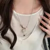 Collar Largo de Corazón Plateado con Cuentas para Mujer, Estilo Coreano, Lujo Ligero, Sensación de Alta Gama, Cadena para Clavícula Ajustable, Accesorio Versátil para el Día a Día