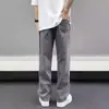 Jeans transfronterizos de cintura elástica para hombre, forrados de polar para otoño/invierno, estilo streetwear americano, pantalones casuales anchos de moda, pantalones largos de pierna recta