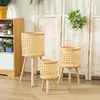 Decoração de Suporte de Flores Tecido Estilo Nórdico, Vaso Grande para Plantas Verdes para Varanda e Sala de Estar, Cesta de Flores Tecida em Bambu, Planta Costela de Adão, Tecelagem de Rattan